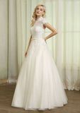 Lace High-Neck Tulle A-Line/Princess Wedding Dress with Long/Floor-Length Skirt BM bride