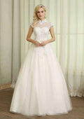 Lace High-Neck Tulle A-Line/Princess Wedding Dress with Long/Floor-Length Skirt BM bride