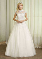 Lace High-Neck Tulle A-Line/Princess Wedding Dress with Long/Floor-Length Skirt BM bride