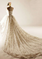 Chic Asymmetrical Lace Wedding Dress with Pleated Details and Sweetheart Neckline in A-Line/Princess Style BM bride
