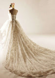 Chic Asymmetrical Lace Wedding Dress with Pleated Details and Sweetheart Neckline in A-Line/Princess Style BM bride