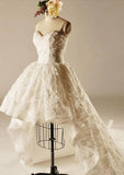 Chic Asymmetrical Lace Wedding Dress with Pleated Details and Sweetheart Neckline in A-Line/Princess Style BM bride
