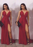 Stylish A-Line V-Neck Sleeveless Floor-Length Chiffon Prom Dress With Split BM bride