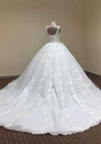 Appliqued Scoop Neck Ball Gown Wedding Dress with Chapel Train in Tulle BM bride