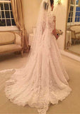Classic Scalloped Neck Court Train Lace A-Line Wedding Dress BM bride