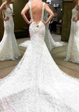 Elegant Court Train Trumpet/Mermaid Wedding Dress with Sleeveless Sweetheart Neckline and Zipper Closure, Detailed with Beaded Appliques in Tulle BM bride