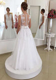 Chic Appliqued Tulle A-Line/Princess Sleeveless V-Neck Wedding Dress with Long/Floor-Length Skirt BM bride