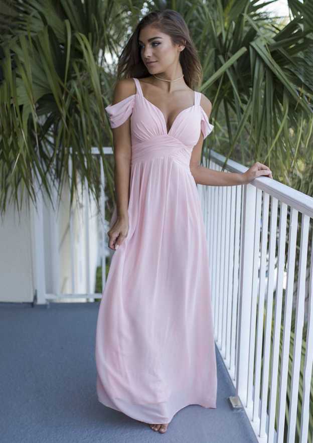 Floor-Length Chiffon Bridesmaid Dress, A-Line/Princess Cut, Sweetheart Neck, Sleeveless, With Pleats BM bride