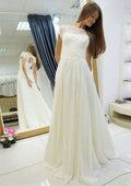 Graceful Lace Bateau Chiffon A-Line/Princess Long/Floor-Length Wedding Dress BM bride