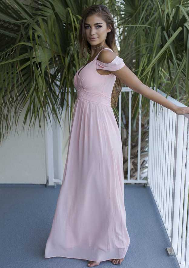 Floor-Length Chiffon Bridesmaid Dress, A-Line/Princess Cut, Sweetheart Neck, Sleeveless, With Pleats BM bride