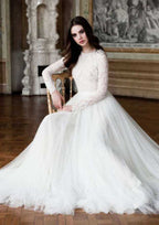 Elegant Lace A-Line/Princess Scoop Neck Tulle Long/Floor-Length Wedding Dress BM bride