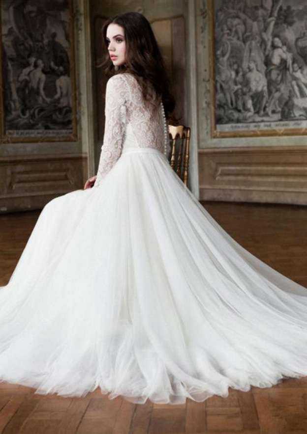 Elegant Lace A-Line/Princess Scoop Neck Tulle Long/Floor-Length Wedding Dress BM bride