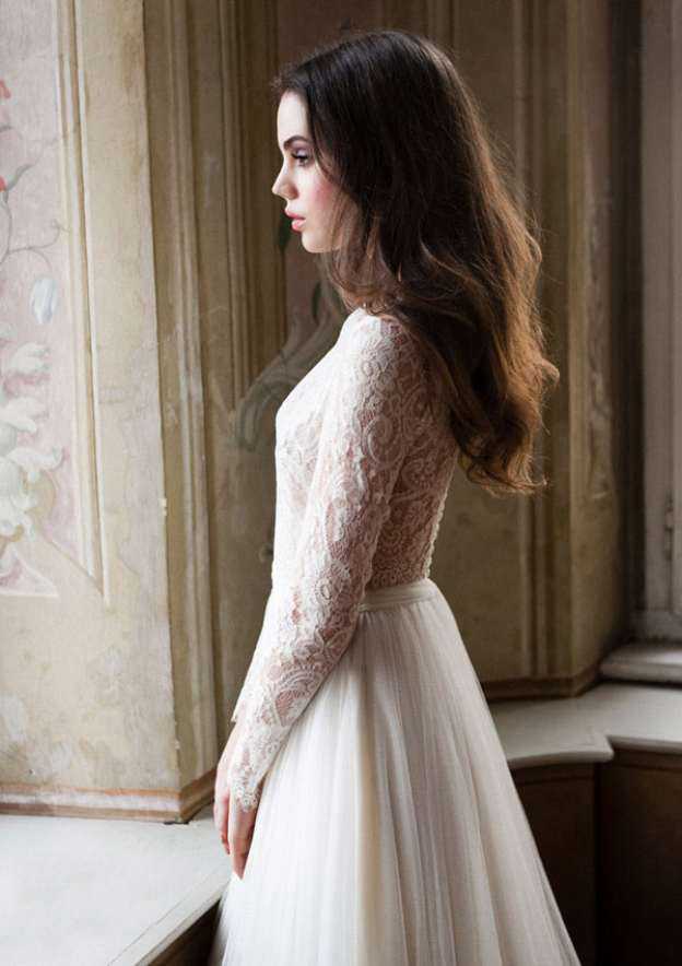 Elegant Lace A-Line/Princess Scoop Neck Tulle Long/Floor-Length Wedding Dress BM bride