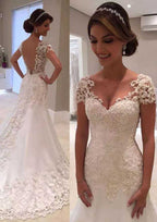 Romantic Beaded Sweetheart Lace Sheath/Column Wedding Dress with Court Train BM bride