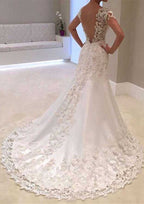 Romantic Beaded Sweetheart Lace Sheath/Column Wedding Dress with Court Train BM bride