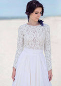 Classic Lace Bateau Chiffon A-Line/Princess Long/Floor-Length Wedding Dress BM bride