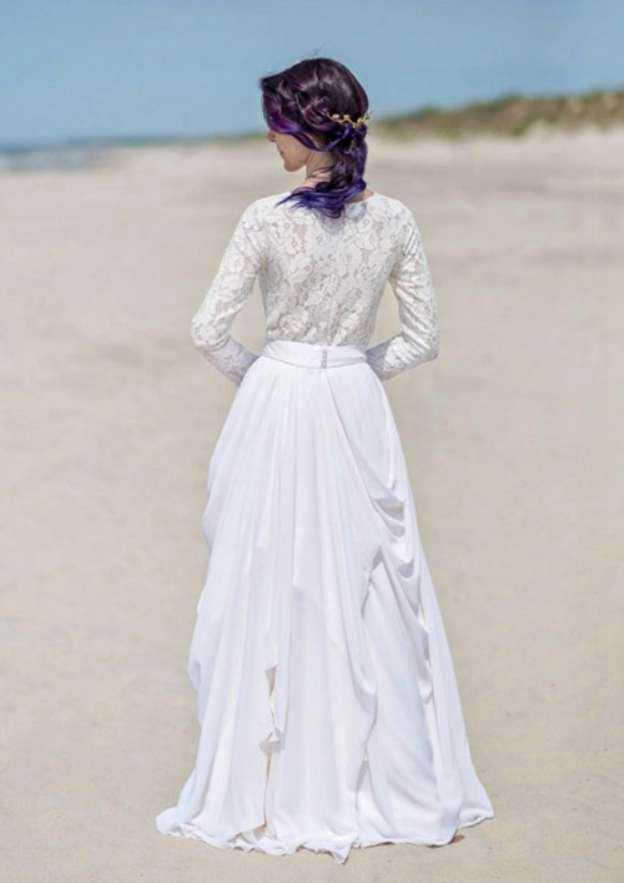 Classic Lace Bateau Chiffon A-Line/Princess Long/Floor-Length Wedding Dress BM bride