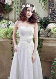 Romantic Flowers Lace A-Line/Princess Strapless Tea-Length Wedding Dress BM bride