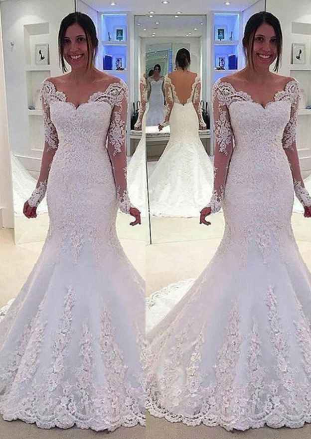 Elegant Appliqued Lace Trumpet/Mermaid Wedding Dress with Sweep Train, Sleeveless Sweetheart Neckline, and Covered Button Closure BM bride