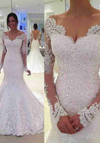 Elegant Appliqued Lace Trumpet/Mermaid Wedding Dress with Sweep Train, Sleeveless Sweetheart Neckline, and Covered Button Closure BM bride