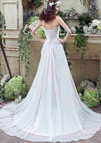 Sophisticated Beaded Appliqued Tulle A-Line/Princess Strapless Wedding Dress with Court Train BM bride