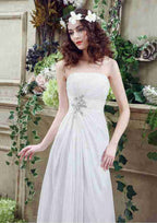 Sophisticated Beaded Appliqued Tulle A-Line/Princess Strapless Wedding Dress with Court Train BM bride