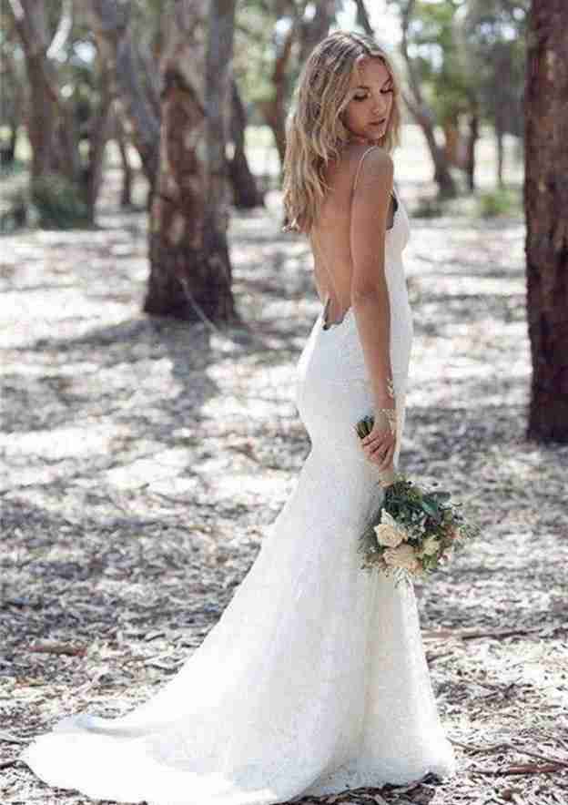 Elegant Appliqued Lace Trumpet/Mermaid Wedding Dress with Sweep Train, Sleeveless Sweetheart Neckline, and Zipper Closure BM bride