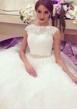 Elegant Tulle Wedding Dress: A-Line/Princess Bateau Court Train with Delicate Lace BM bride