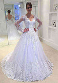 Romantic Appliqued Lace Rhinestone Scalloped Neck Ball Gown Tulle Wedding Dress with Court Train BM bride