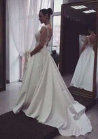 Lace A-Line/Princess Wedding Dress with Sweetheart Neckline and Long/Floor-Length Satin Skirt BM bride