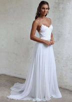 Lace A-Line/Princess Chiffon Wedding Dress with Sweetheart Neckline and Sweep Train BM bride