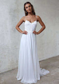 Lace A-Line/Princess Chiffon Wedding Dress with Sweetheart Neckline and Sweep Train BM bride