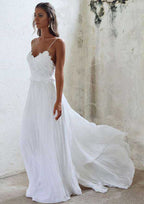 Lace A-Line/Princess Chiffon Wedding Dress with Sweetheart Neckline and Sweep Train BM bride