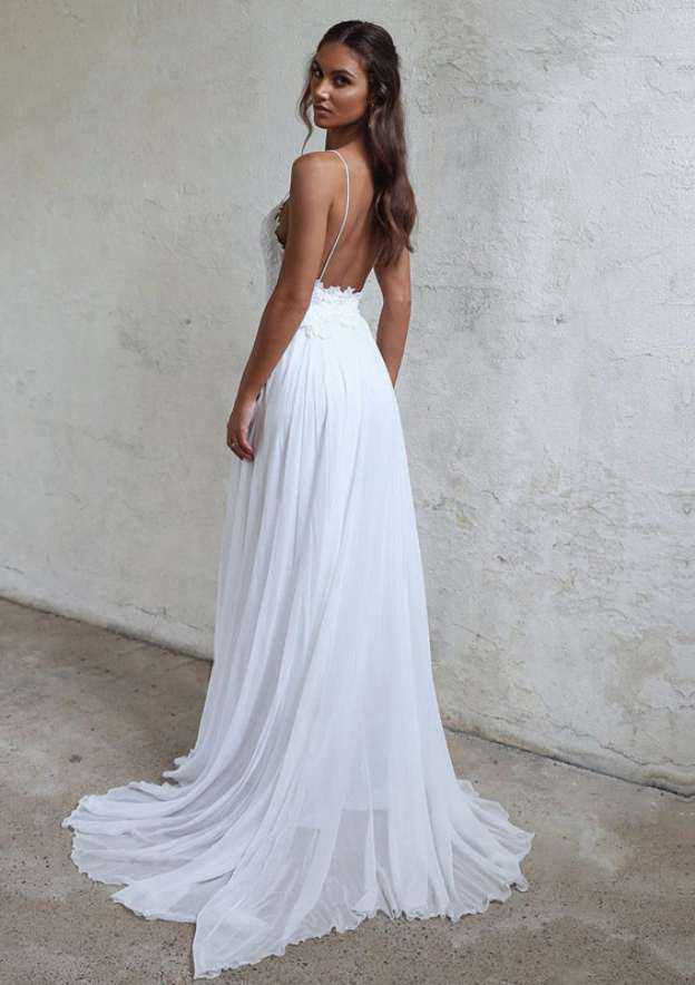 Lace A-Line/Princess Chiffon Wedding Dress with Sweetheart Neckline and Sweep Train BM bride