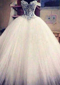 Lovely Sleeveless Sweetheart Ball Gown Tulle Wedding Dress with Court Train and Beaded Details BM bride