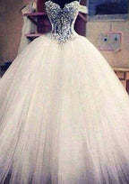 Lovely Sleeveless Sweetheart Ball Gown Tulle Wedding Dress with Court Train and Beaded Details BM bride
