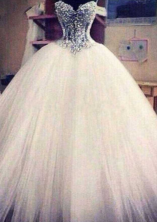 Lovely Sleeveless Sweetheart Ball Gown Tulle Wedding Dress with Court Train and Beaded Details BM bride