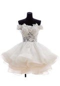 Refined Off-the-Shoulder Short/Mini Organza Wedding Dress with Appliqued Accents in A-Line/Princess Fit BM bride