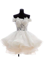 Refined Off-the-Shoulder Short/Mini Organza Wedding Dress with Appliqued Accents in A-Line/Princess Fit BM bride