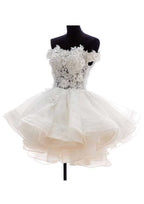 Refined Off-the-Shoulder Short/Mini Organza Wedding Dress with Appliqued Accents in A-Line/Princess Fit BM bride