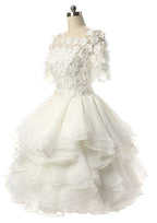 Elegant Bateau Short/Mini Organza Wedding Dress with Appliqued Details in A-Line/Princess Silhouette BM bride