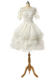 Elegant Bateau Short/Mini Organza Wedding Dress with Appliqued Details in A-Line/Princess Silhouette BM bride
