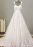 Refined Appliqued V-Neck Lace A-Line/Princess Wedding Dress with Court Train BM bride