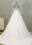Refined Appliqued V-Neck Lace A-Line/Princess Wedding Dress with Court Train BM bride