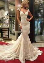 Romantic Sweetheart Trumpet/Mermaid Lace Wedding Dress with Court Train BM bride