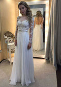 Romantic A-Line/Princess Chiffon Wedding Dress with Bateau Neckline, Appliqued Details, and Long Floor-Length Skirt BM bride