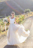 Refined Scoop Neck Long/Floor-Length Chiffon Wedding Dress in A-Line/Princess Silhouette BM bride