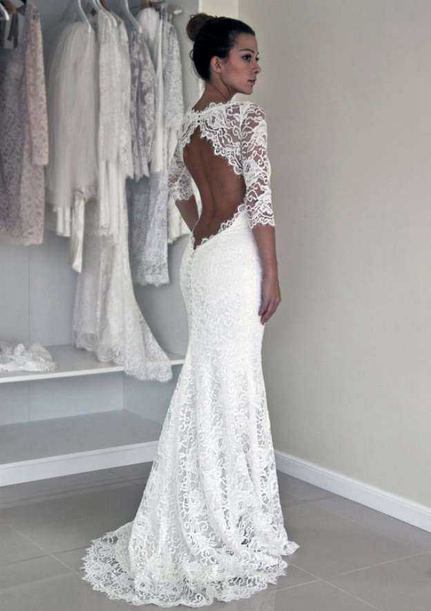 Sophisticated Lace Sheath/Column Wedding Dress with Bateau Neck and Sweep Train, Featuring Pleated Details BM bride