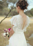 Lace V-Neck Chiffon A-Line/Princess Wedding Dress with Long/Floor-Length Skirt BM bride