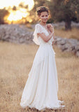 Lace V-Neck Chiffon A-Line/Princess Wedding Dress with Long/Floor-Length Skirt BM bride